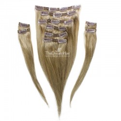Set of 10 Pieces of Double Weft, Clip in Hair Extensions, Color #18 (Light Ash Blonde), Made With Remy Indian Human Hair
