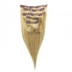 Set of 5 Pieces of Double Weft, Clip in Hair Extensions, Color #24 (Golden Blonde), Made With Remy Indian Human Hair