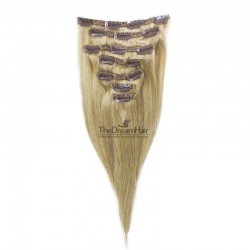 Set of 7 Pieces of Double Weft, Clip in Hair Extensions, Color #22 (Light Pale Blonde), Made With Remy Indian Human Hair