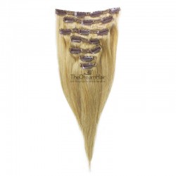 Set of 7 Pieces of Double Weft, Clip in Hair Extensions, Color #24 (Golden Blonde), Made With Remy Indian Human Hair