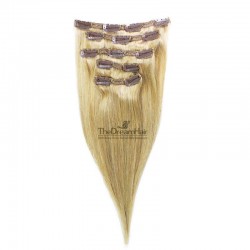 Set of 5 Pieces of Double Weft, Clip in Hair Extensions, Color #613 (Platinum Blonde), Made With Remy Indian Human Hair