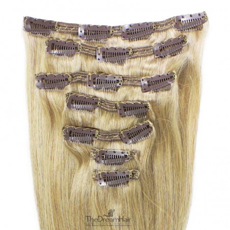 Set of 7 Pieces of Double Weft, Clip in Hair Extensions, Color 60 (Lightest Blonde), Made With Remy Indian Human Hair
