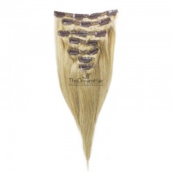 Set of 7 Pieces of Double Weft, Clip in Hair Extensions, Color #60 (Lightest Blonde), Made With Remy Indian Human Hair