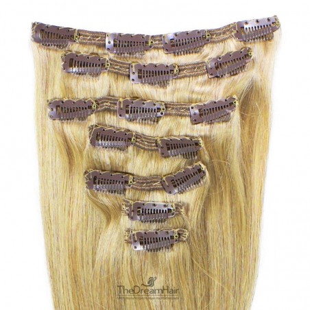 Set of 7 Pieces of Double Weft, Clip in Hair Extensions, Color #613 (Platinum Blonde), Made With Remy Indian Human Hair