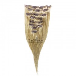 Set of 8 Pieces of Double Weft, Clip in Hair Extensions, Color #60 (Lightest Blonde), Made With Remy Indian Human Hair