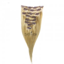 Set of 8 Pieces of Double Weft, Clip in Hair Extensions, Color #613 (Platinum Blonde), Made With Remy Indian Human Hair