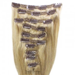 Set of 10 Pieces of Double Weft, Clip in Hair Extensions, Color #60 (Lightest Blonde), Made With Remy Indian Human Hair