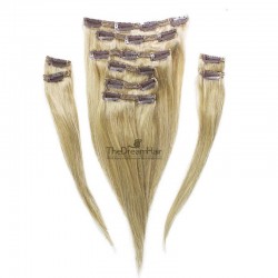 Set of 10 Pieces of Double Weft, Clip in Hair Extensions, Color #60 (Lightest Blonde), Made With Remy Indian Human Hair