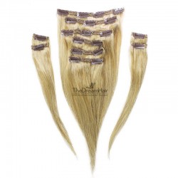Set of 10 Pieces of Double Weft, Clip in Hair Extensions, Color #613 (Platinum Blonde), Made With Remy Indian Human Hair