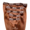 Set of 5 Pieces of Double Weft, Clip in Hair Extensions, Color #33 (Auburn), Made With Remy Indian Human Hair