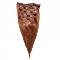 Set of 5 Pieces of Double Weft, Clip in Hair Extensions, Color #33 (Auburn), Made With Remy Indian Human Hair