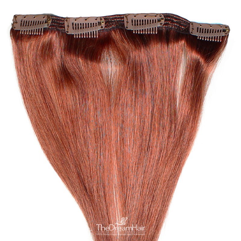 One Piece of Double Weft, Clip in Hair Extensions, Color #35 (Red Rust), Made With Remy Indian Human Hair