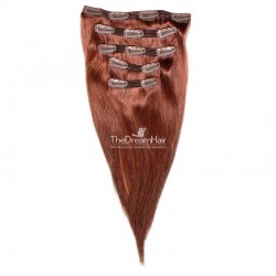 Set of 5 Pieces of Double Weft, Clip in Hair Extensions, Color #35 (Red Rust), Made With Remy Indian Human Hair
