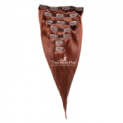 Set of 7 Pieces of Double Weft, Clip in Hair Extensions, Color #35 (Red Rust), Made With Remy Indian Human Hair