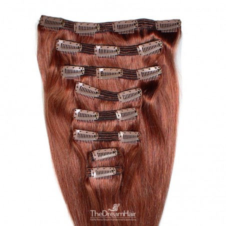 Set of 8 Pieces of Double Weft, Clip in Hair Extensions, Color #35 (Red Rust), Made With Remy Indian Human Hair