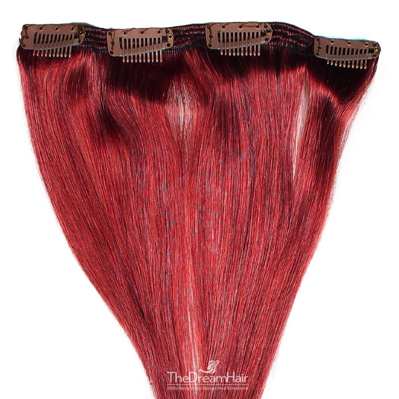 One Piece of Double Weft, Clip in Hair Extensions, Color #530 (Red Wine), Made With Remy Indian Human Hair