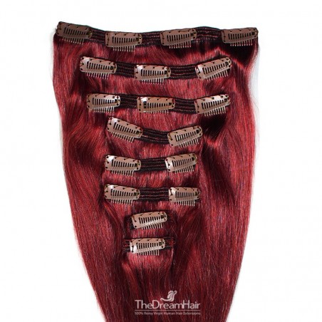 Set of 8 Pieces of Double Weft, Clip in Hair Extensions, Color #530 (Red Wine), Made With Remy Indian Human Hair