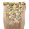 Set of 5 Pieces of Double Weft, Clip in Hair Extensions, Color Grey, Made With Remy Indian Human Hair