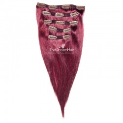 Set of 5 Pieces of Double Weft, Clip in Hair Extensions, Color Pink, Made With Remy Indian Human Hair