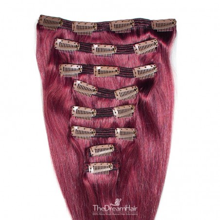 Set of 8 Pieces of Double Weft, Clip in Hair Extensions, Colour Pink, Made With Remy Indian Human Hair