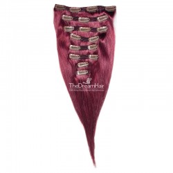 Set of 8 Pieces of Double Weft, Clip in Hair Extensions, Colour Pink, Made With Remy Indian Human Hair