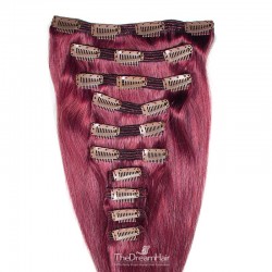 Set of 10 Pieces of Double Weft, Clip in Hair Extensions, Color Pink, Made With Remy Indian Human Hair