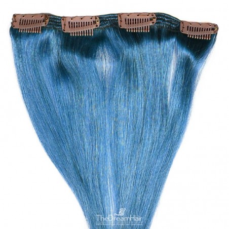 One Piece of Double Weft, Clip in Hair Extensions, Color Blue, Made With Remy Indian Human Hair