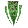 Set of 10 Pieces of Double Weft, Clip in Hair Extensions, Color Green, Made With Remy Indian Human Hair