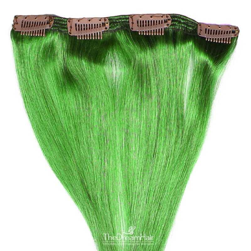 One Piece of Double Weft, Clip in Hair Extensions, Color Green, Made With Remy Indian Human Hair One Piece of Double Weft, Clip in Hair Extensions, Color Green, Made With Remy Indian Human Hair
