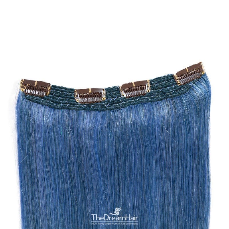One Piece Of Quadruple Weft, Extra Thick, Clip in Hair Extensions, Color #Blue, Made With Remy Indian Human Hair