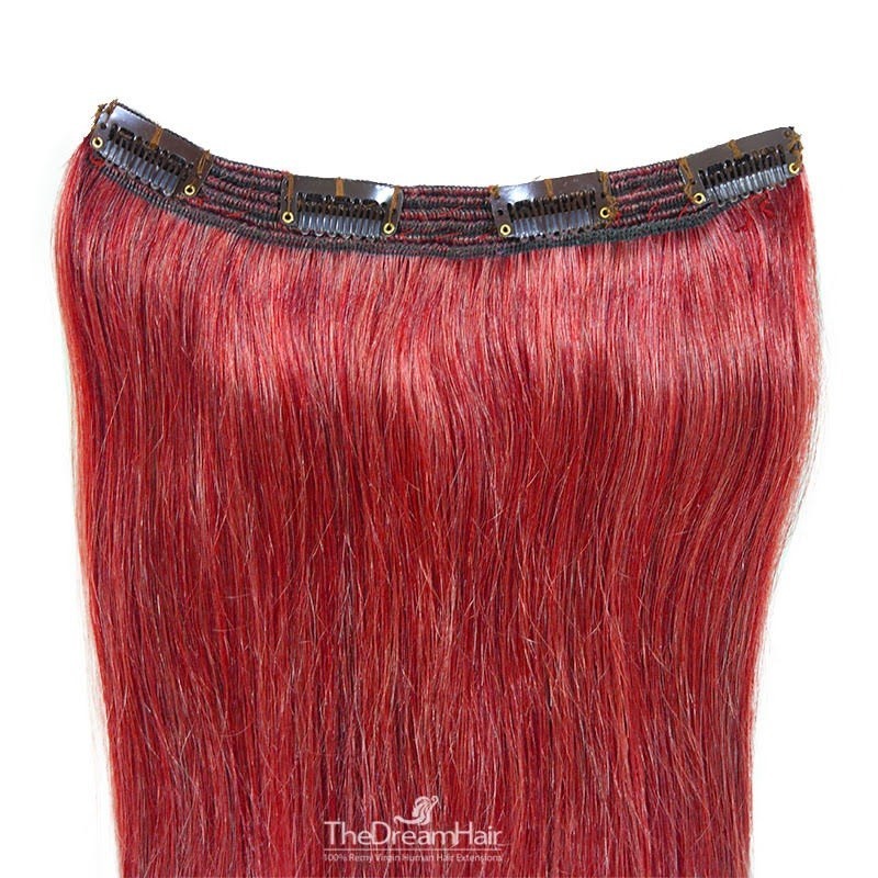 One Piece of Triple Weft, Clip in Hair Extensions, Color #Red, Made With Remy Indian Human Hair