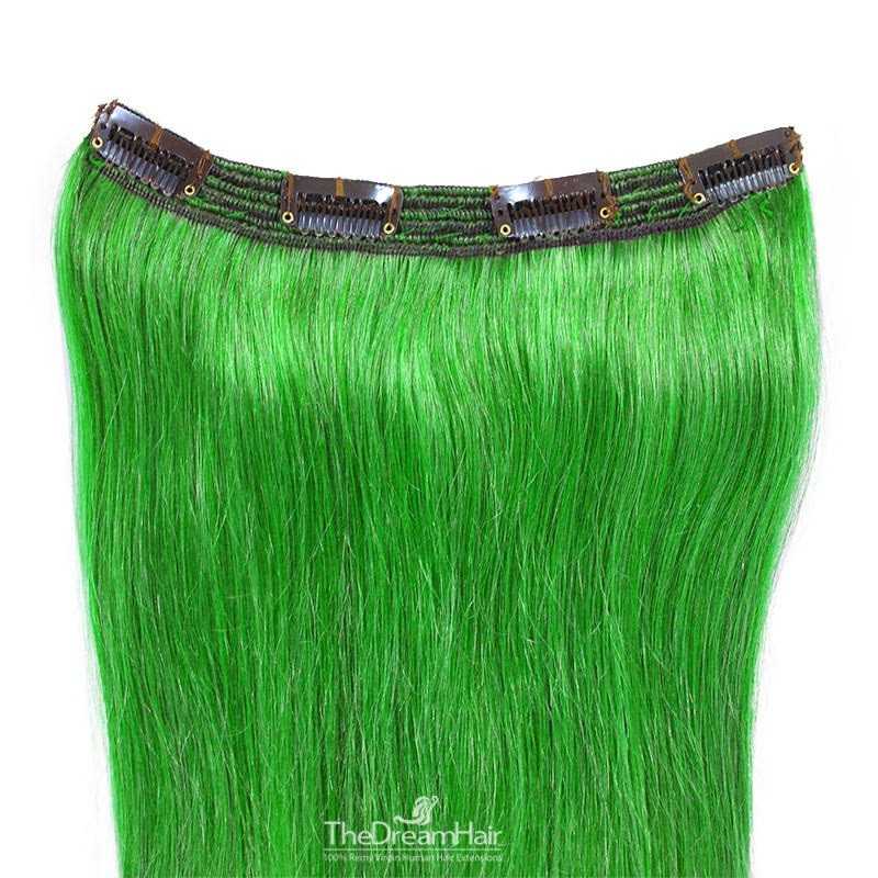 One Piece of Triple Weft, Clip in Hair Extensions, Color #Green, Made With Remy Indian Human Hair