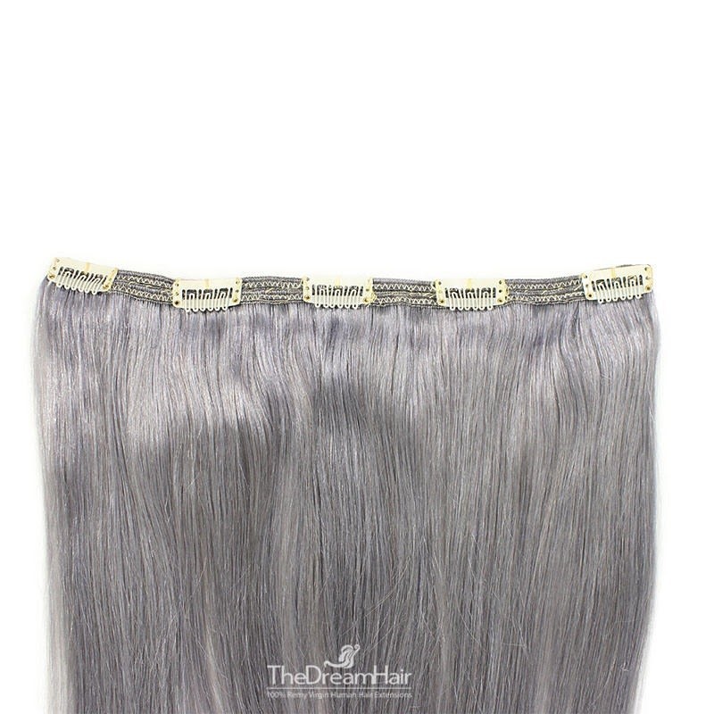 One Piece of Double Weft, Extra Large, Clip-in Hair Extensions, Color #Silver, Made With Remy Indian Human Hair