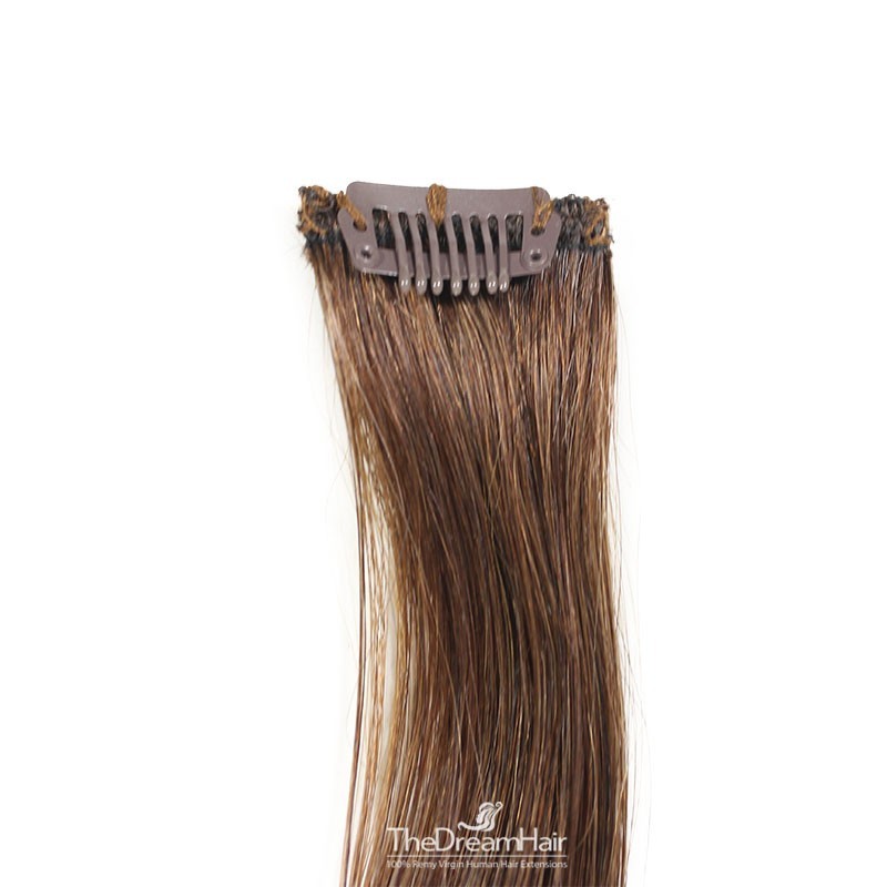 One Piece of Funky Streak Weft, Clip in Hair Extensions, Color #4 (Dark Brown), Made With Remy Indian Human Hair