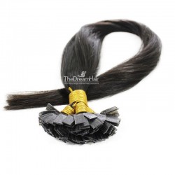 Pre-bonded Hair Extensions, Flat-Tip, Color #1B (Off Black), Made With Remy Indian Human Hair
