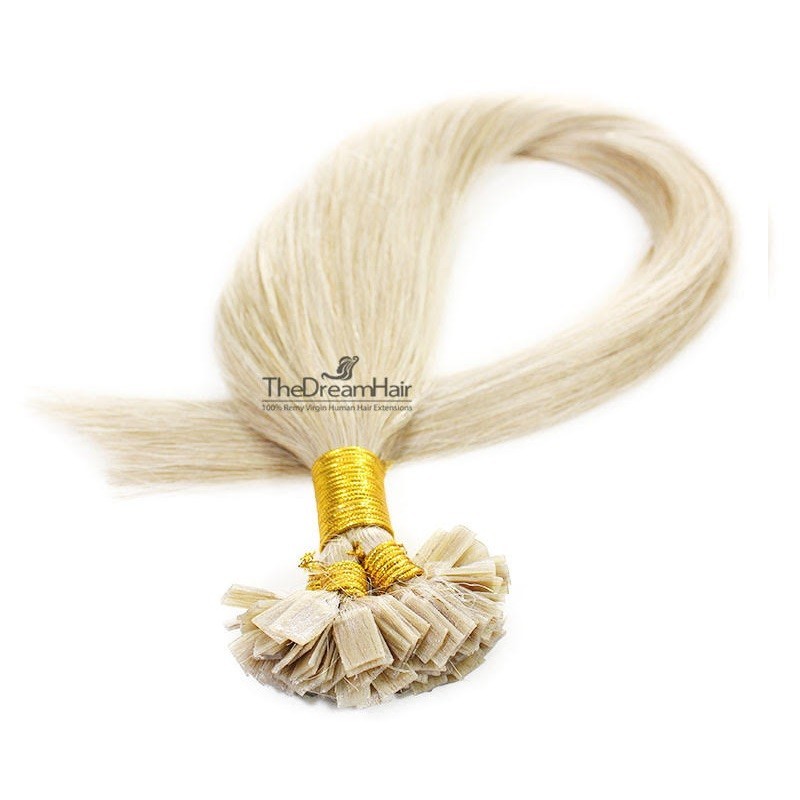 Pre-bonded Hair Extensions, Flat-Tip, Color #60 (Lightest Blonde), Made With Remy Indian Human Hair
