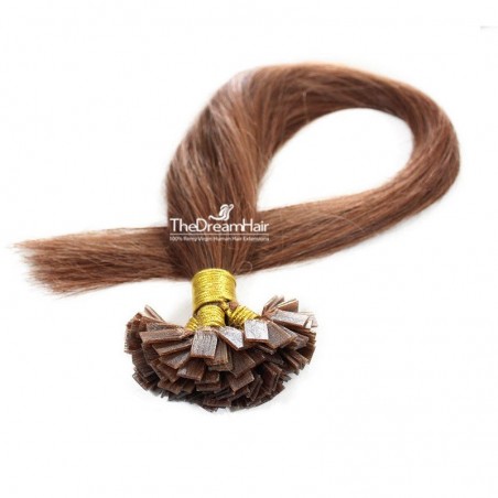 Pre-bonded Hair Extensions, Flat-Tip, Color #30 (Dark Auburn), Made With Remy Indian Human Hair