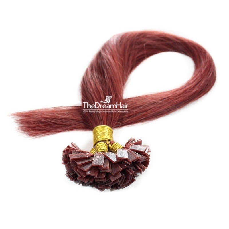 Pre-bonded Hair Extensions, Flat-Tip, Color #530 (Red Wine), Made With Remy Indian Human Hair