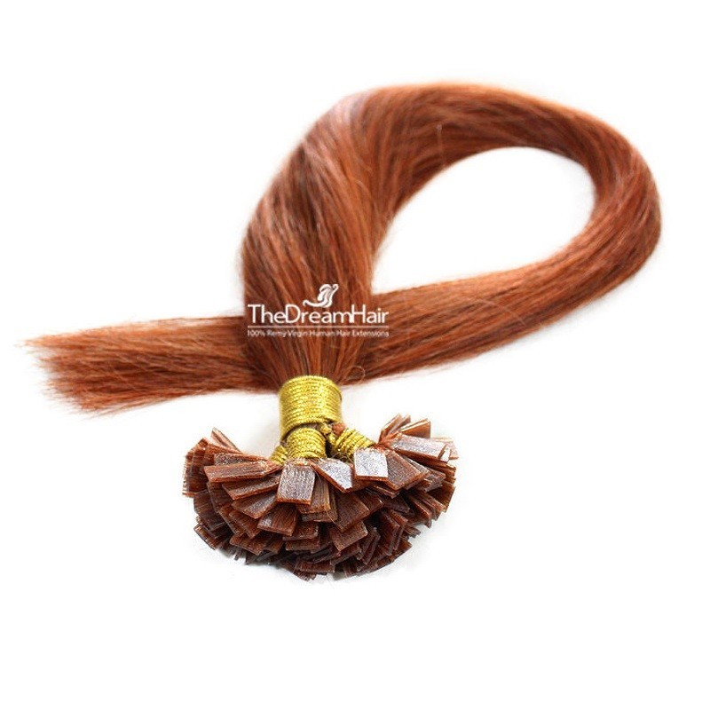 Pre-bonded Hair Extensions, Flat-Tip, Color #35 (Red Rust), Made With Remy Indian Human Hair