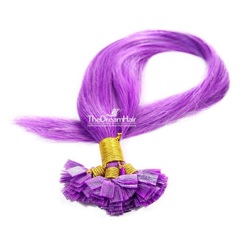 Pre-bonded Hair Extensions, Flat-Tip, Color #Purple, Made With Remy Indian Human Hair