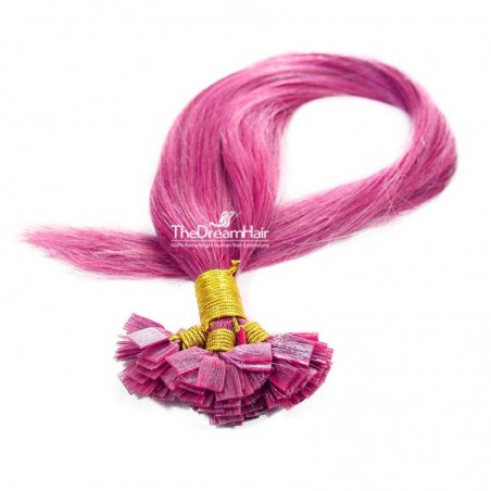 Pre-bonded Hair Extensions, Flat-Tip, Color #Pink, Made With Remy Indian Human Hair