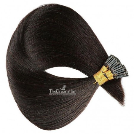 Pre-bonded Hair Extensions, Stick/I-Tip, Color #1B (Off Black), Made With Remy Indian Human Hair