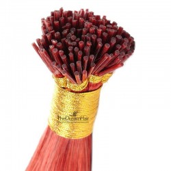 Pre-bonded Hair Extensions, Stick/I-Tip, Color #Red, Made With Remy Indian Human Hair