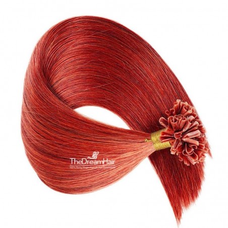 Pre-bonded Hair Extensions, Nail/U-Tip, Color #Red, Made With Remy Indian Human Hair