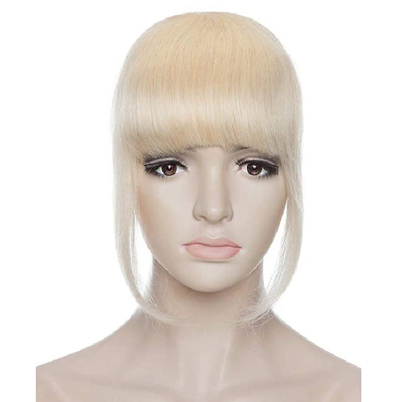 Blend in Fringe/Bangs Hair Extensions, Colour #60 (Lightest Blonde), Made With Remy Indian Human Hair