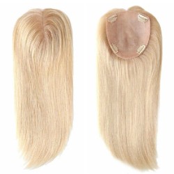 Crown Topper Hair Extensions, Silk Base, Colour 60 (Lightest Blonde), Made With Remy Indian Human Hair