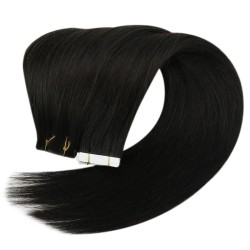 Color 1 (Jet Black), Invisible Tape-in Hair Extensions, Made With Remy Indian Human Hair