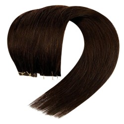 Color 2 (Darkest Brown), Invisible Tape-in Hair Extensions, Made With Remy Indian Human Hair