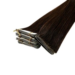 Color 2 (Darkest Brown), Invisible Tape-in Hair Extensions, Made With Remy Indian Human Hair