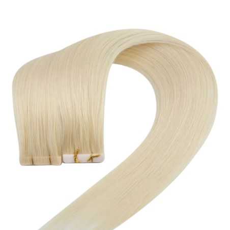 Color 60 (Lightest Blonde), Invisible Tape-in Hair Extensions, Made With Remy Indian Human Hair